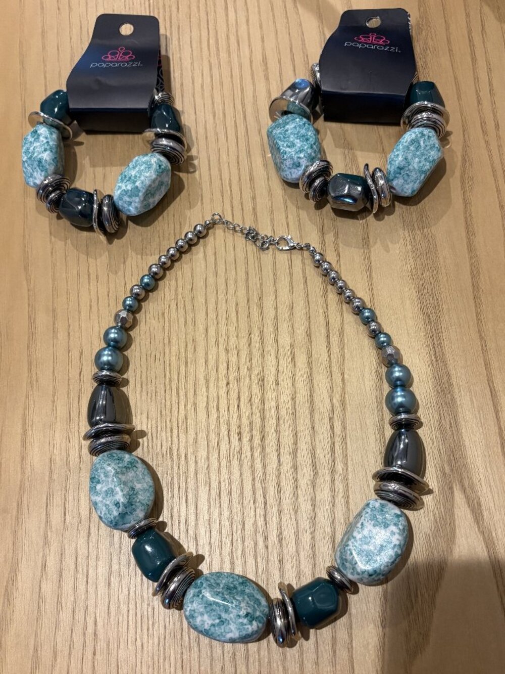 Paparazzi Glaze of glory bracelets and matching necklace.